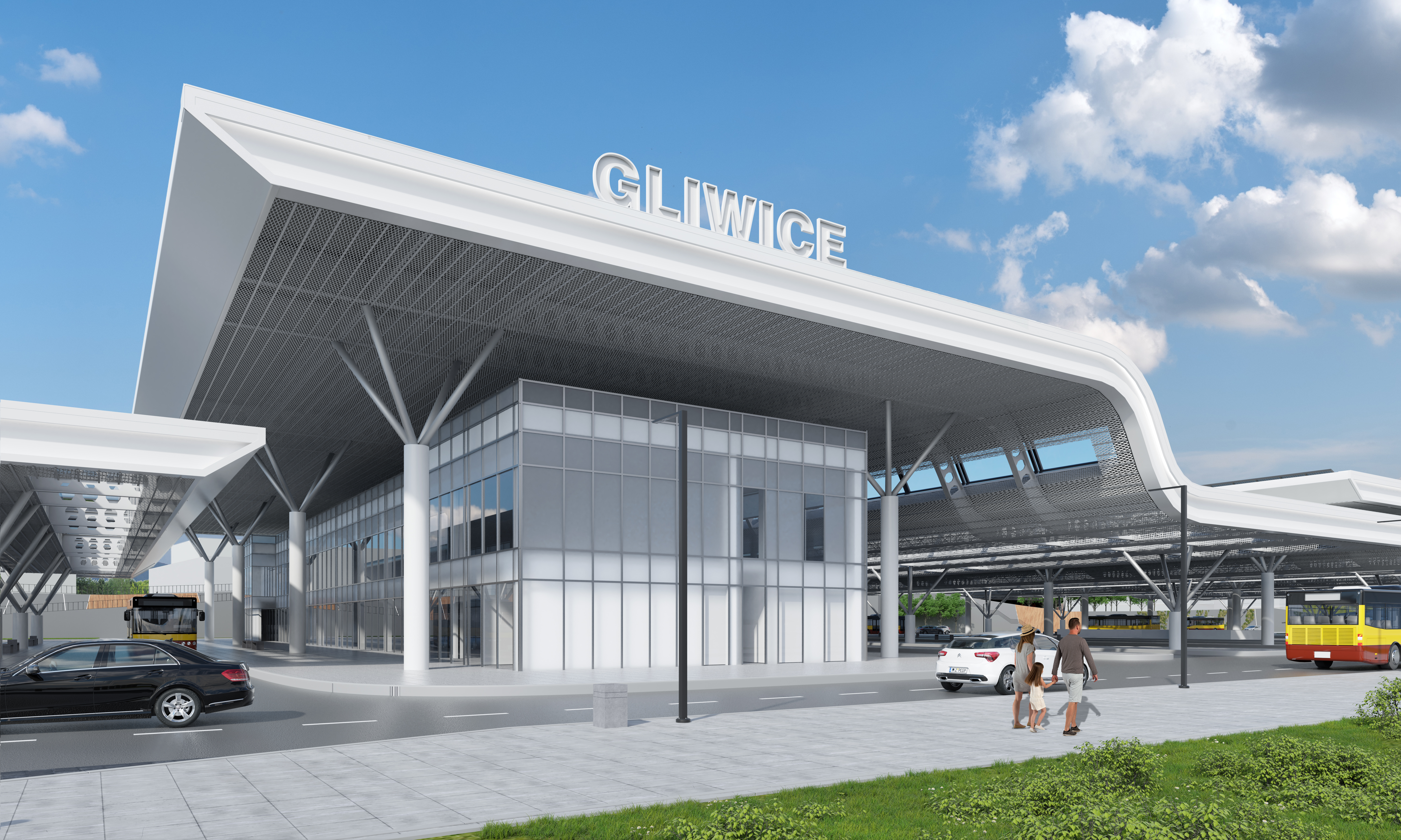 Dworzec napis Gliwice rodzina z dzieckiem fot.UM Gliwice