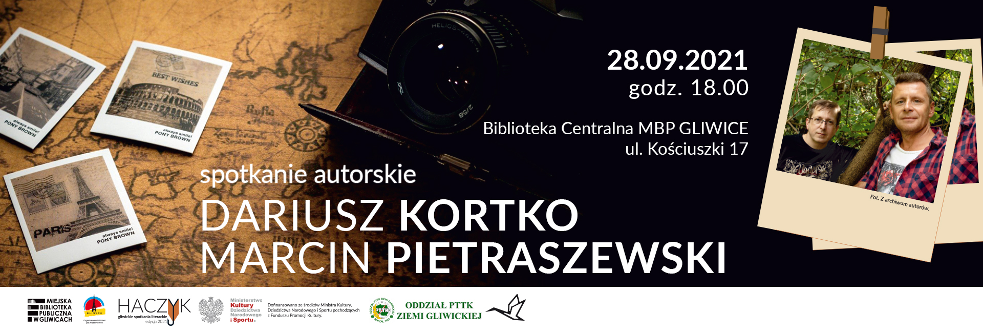 DARIUSZ KORTKO, MARCIN PIETRASZEWSKI – spotkanie autorskie, 28 września, godz. 18.00, Biblioteka Centralna. ul. Kościuszki 17 