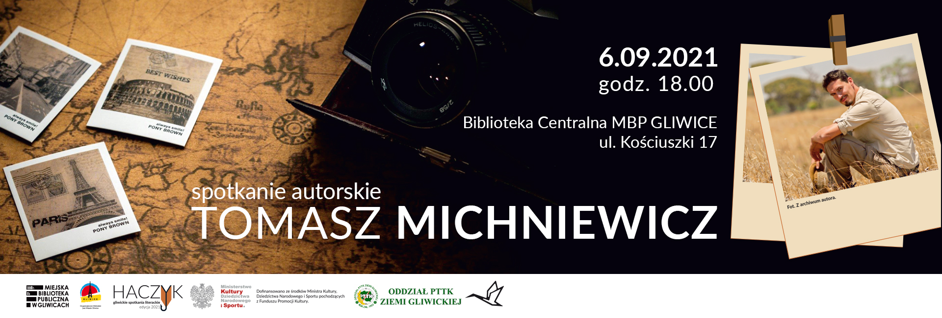 spotkanie autorskie z Tomkiem Michniewiczem, 6 września o godz. 18.00 w Bibliotece Centralnej przy ul. Kościuszki 17 