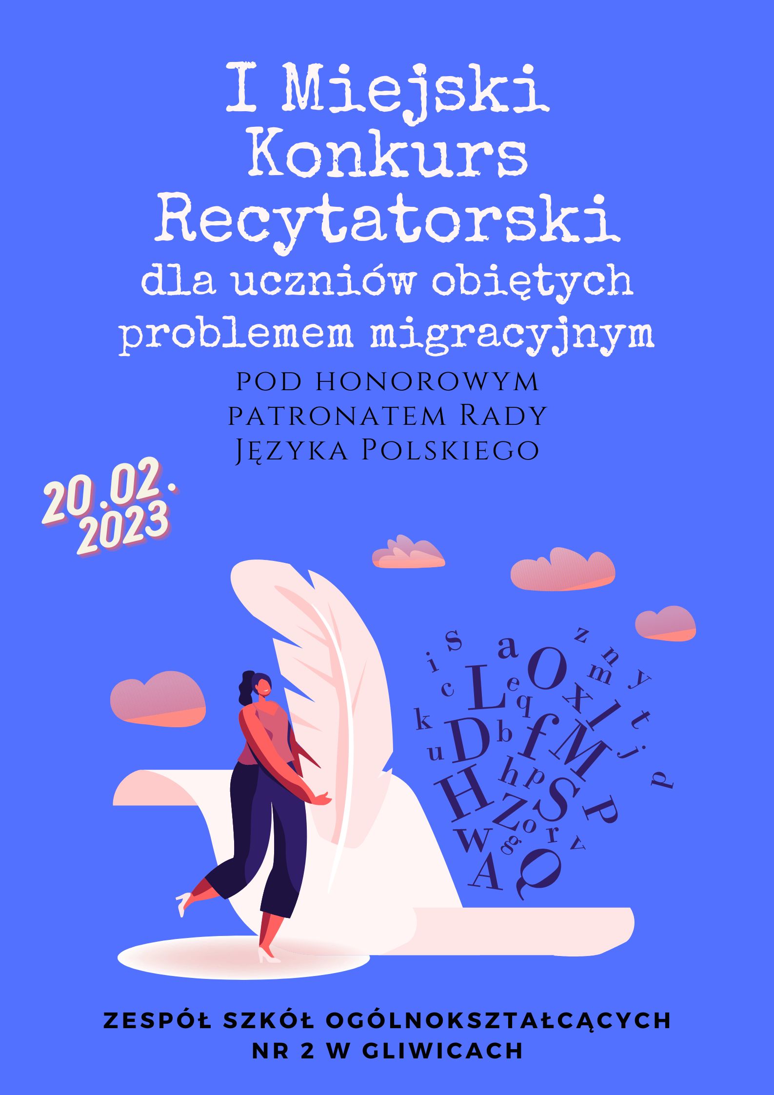 Plakat I Miejskiego Konkursu Recytatorskiego dla uczniów dotkniętych problemem migracji