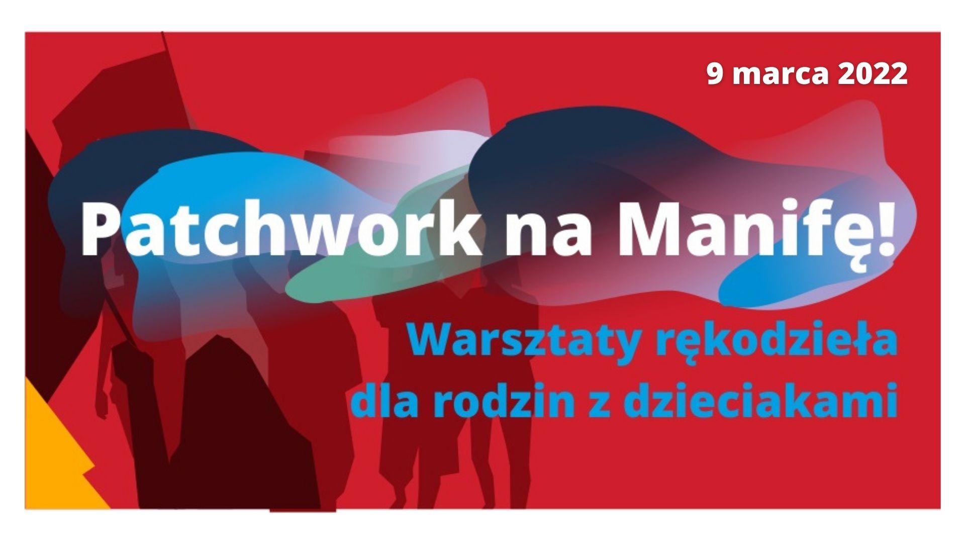 Biały napis "Patchwork na Manifę" na czerwonym tle