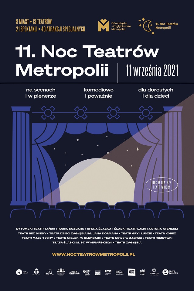 plakat imprezy - sala teatralna, poniżej wyszczególniono wszystkie teatry biorące udział w imprezie