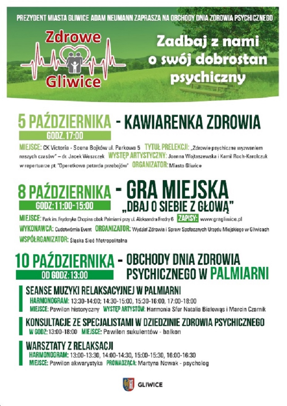 Plakat Obchodów Dnia Zdrowia Psychicznego w Gliwicach