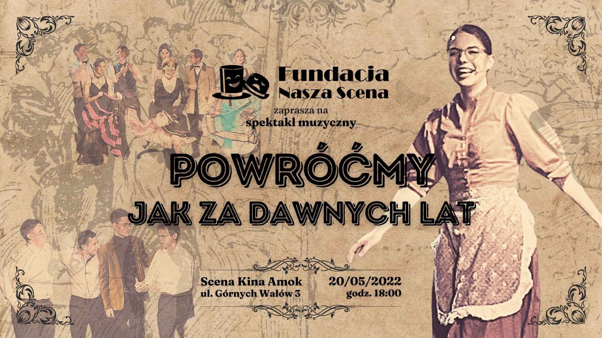 Retro grafika, na środku napis "Powróćmy jak za dawnych lat"