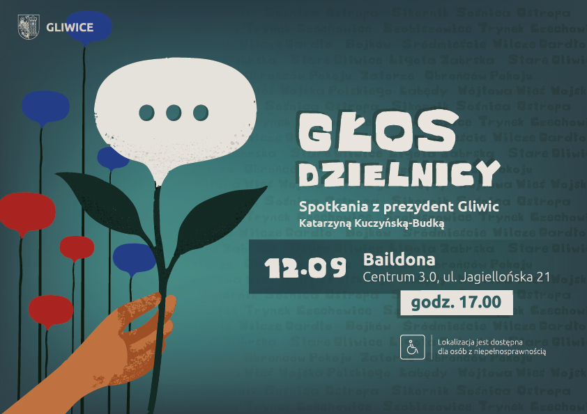 Grafika promująca spotkanie w dzielnicy Baildona