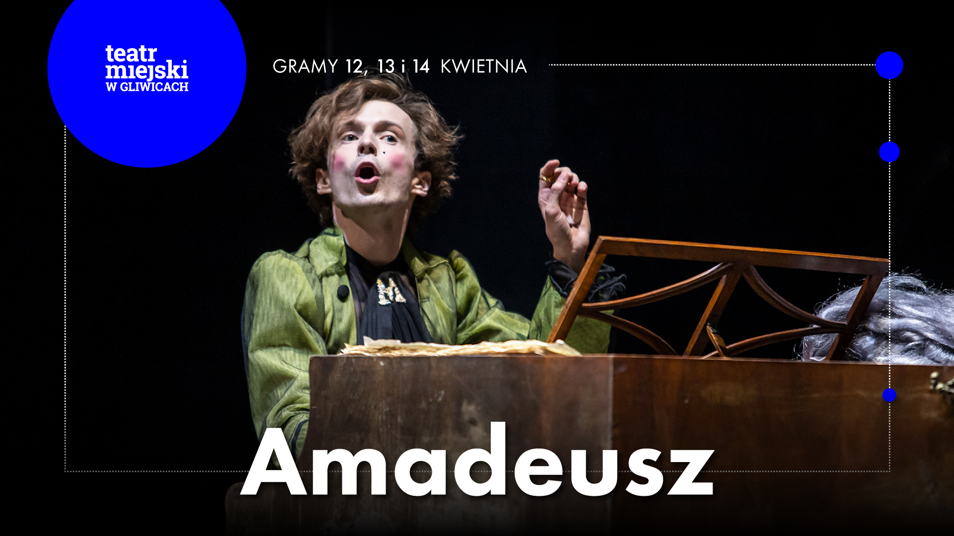 Baner promujący spektakl "Amedeusz"