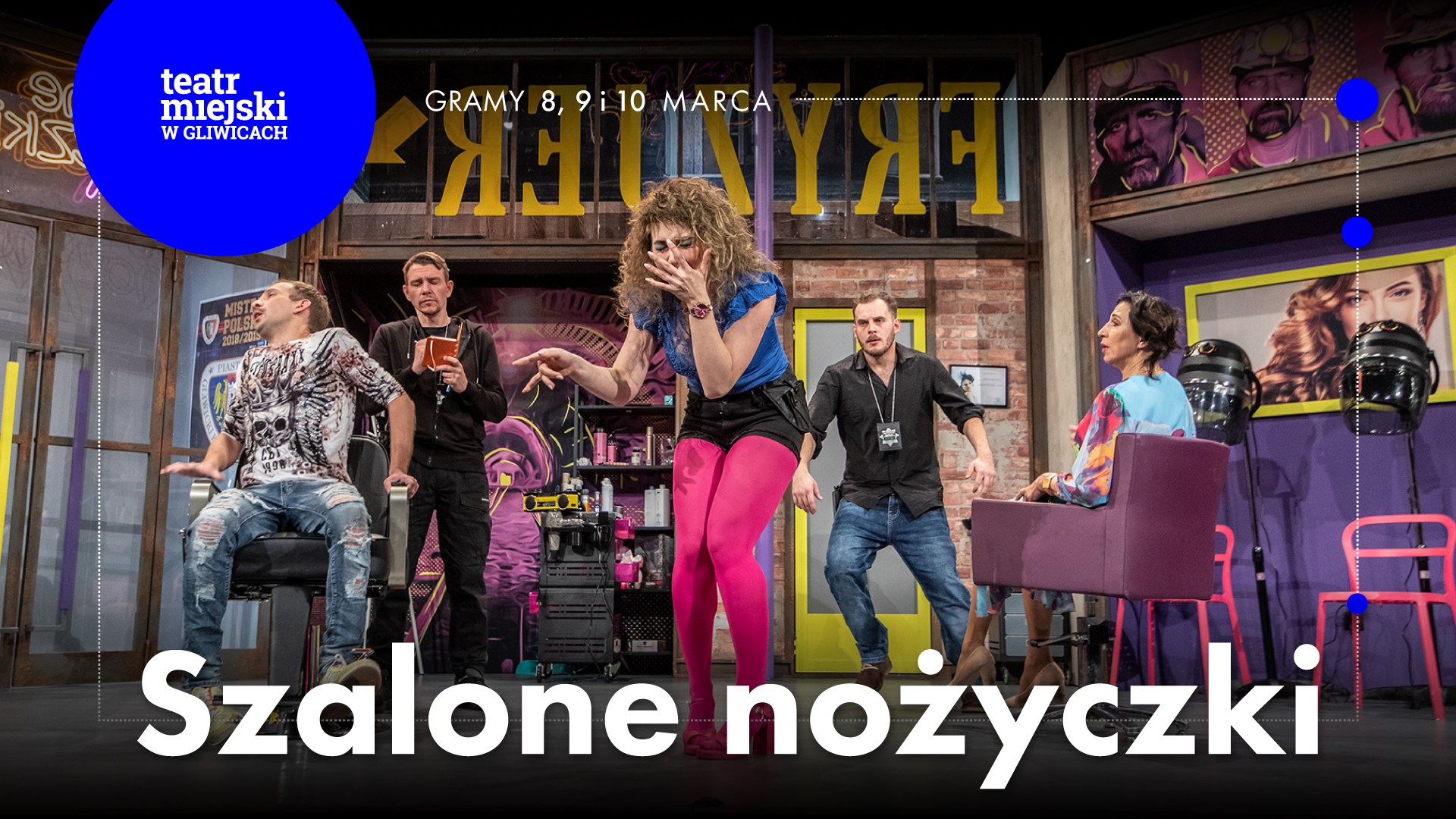 Baner promujący spektakl "Szalone nożyczki"