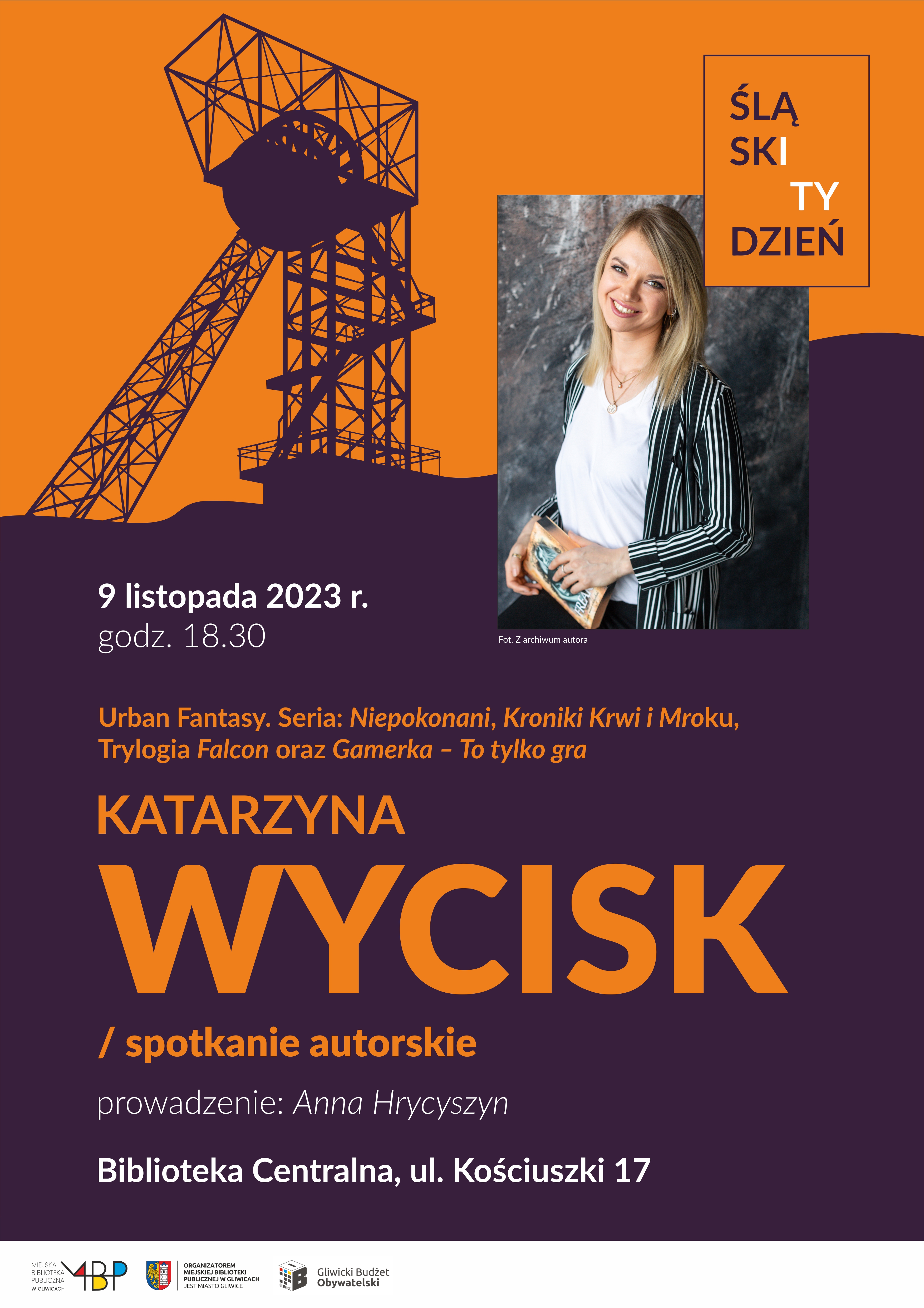 Plakat promujący spotkanie autorskie z Katarzyną Wycisk